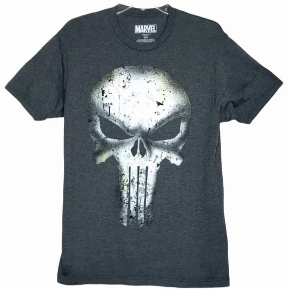 Marvel Men's The Punisher Skull Logo Gray Short Sleeve T-Shirt Size M - Picture 1 of 5